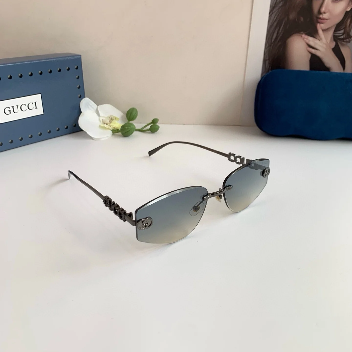 Солнцезащитные очки GUCCI без оправы, поляризационные - изображение 1