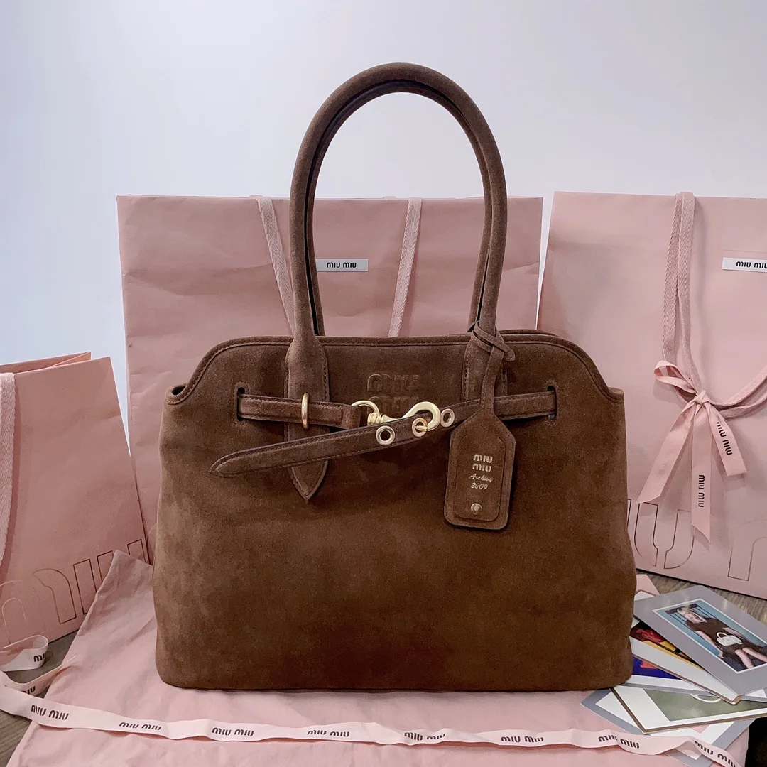 Сумка Miu Miu винтажная из замши, коричневая, 31x40x13 см