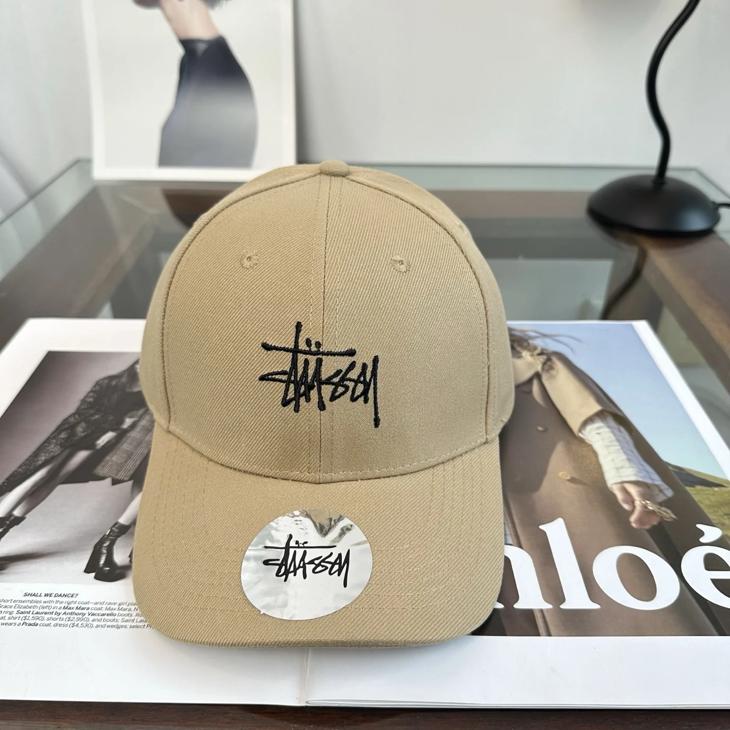 Кепка бейсболка бежевая со логотипом Stussy