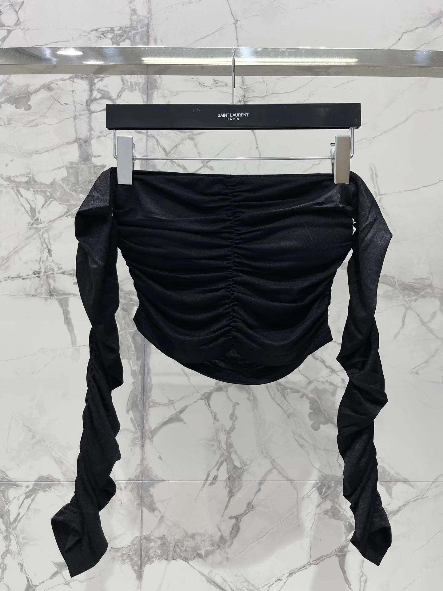 Топ Saint Laurent женский черный с рюшами и драпировкой