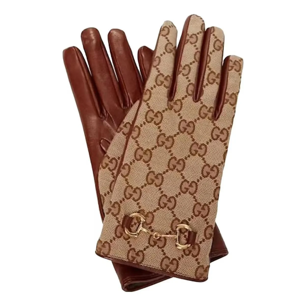 Кожаные сенсорные перчатки с монограммным узором, Gucci