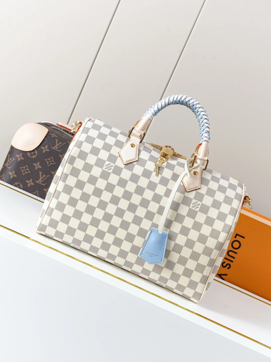 Сумка Speedy Bandoulière 30 Damier Azur с плетеной ручкой