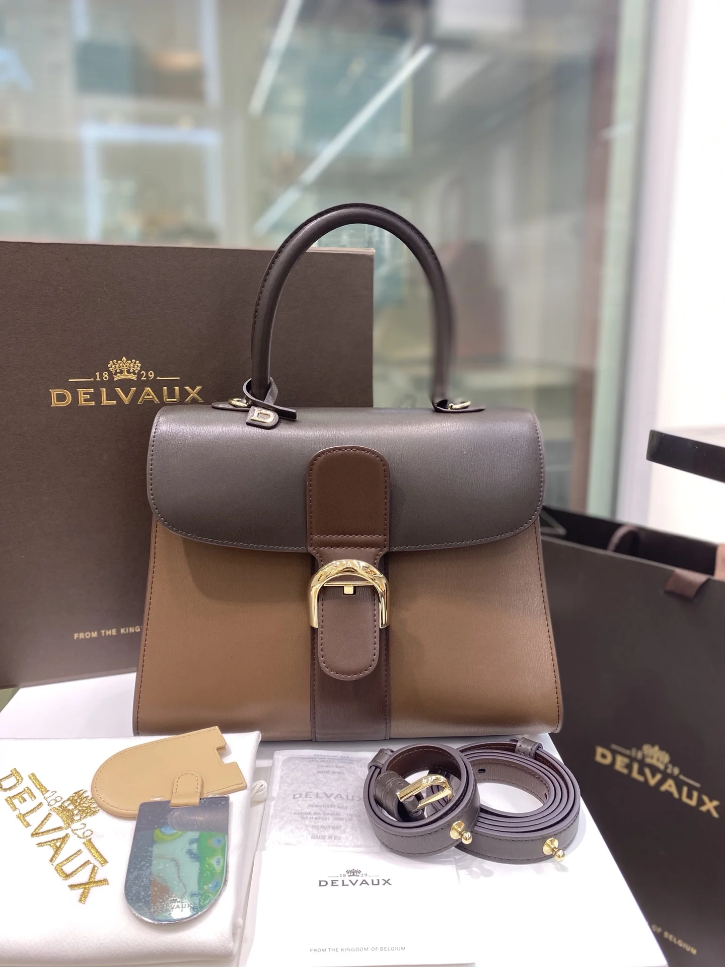 Женская кожаная сумка Delvaux двухцветная - изображение 1