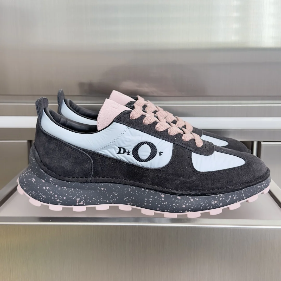 Dior Мужские кроссовки Squash черные с голубыми и розовыми деталями