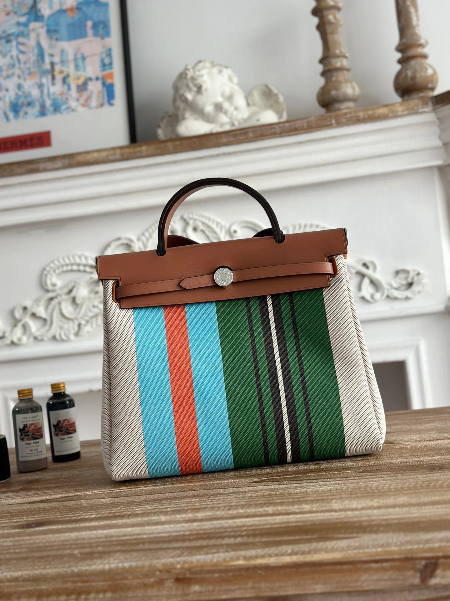 Сумка в стиле Herbag 31 см из ткани с цветными полосами