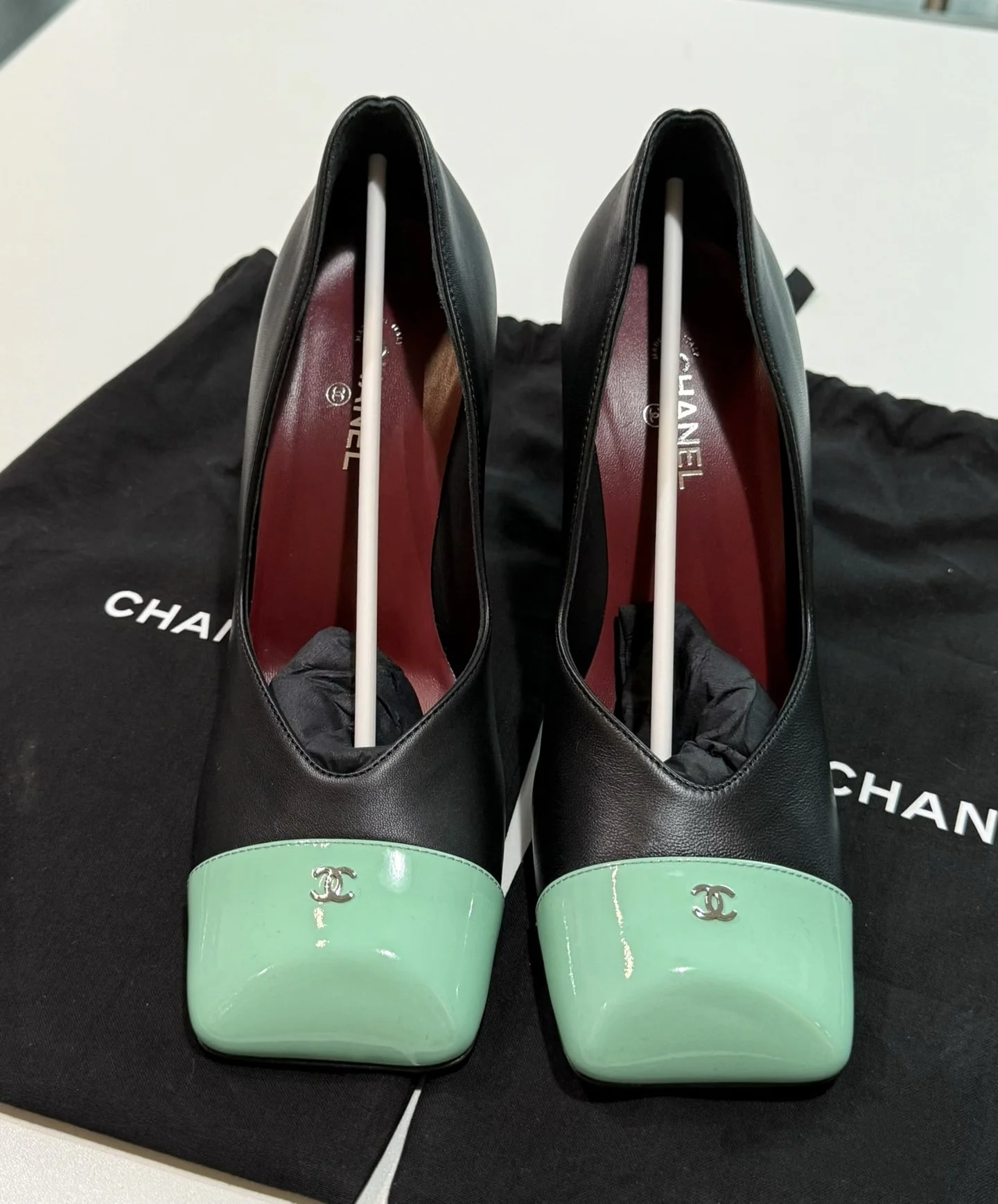 Женские туфли Chanel черный с мятным мыском - изображение 1