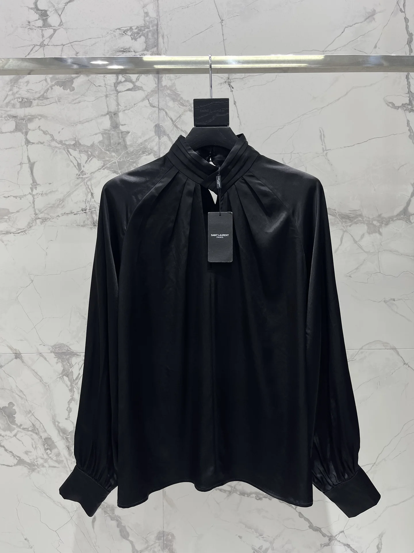 Черная блуза Saint Laurent с воротником-стойкой - изображение 1