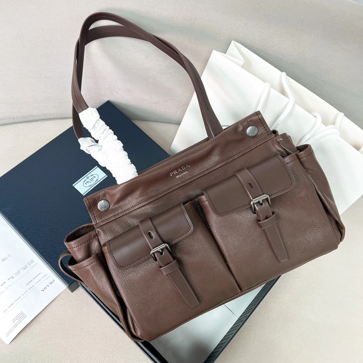 Сумка-тоут Prada Route из натуральной кожи, коричневый