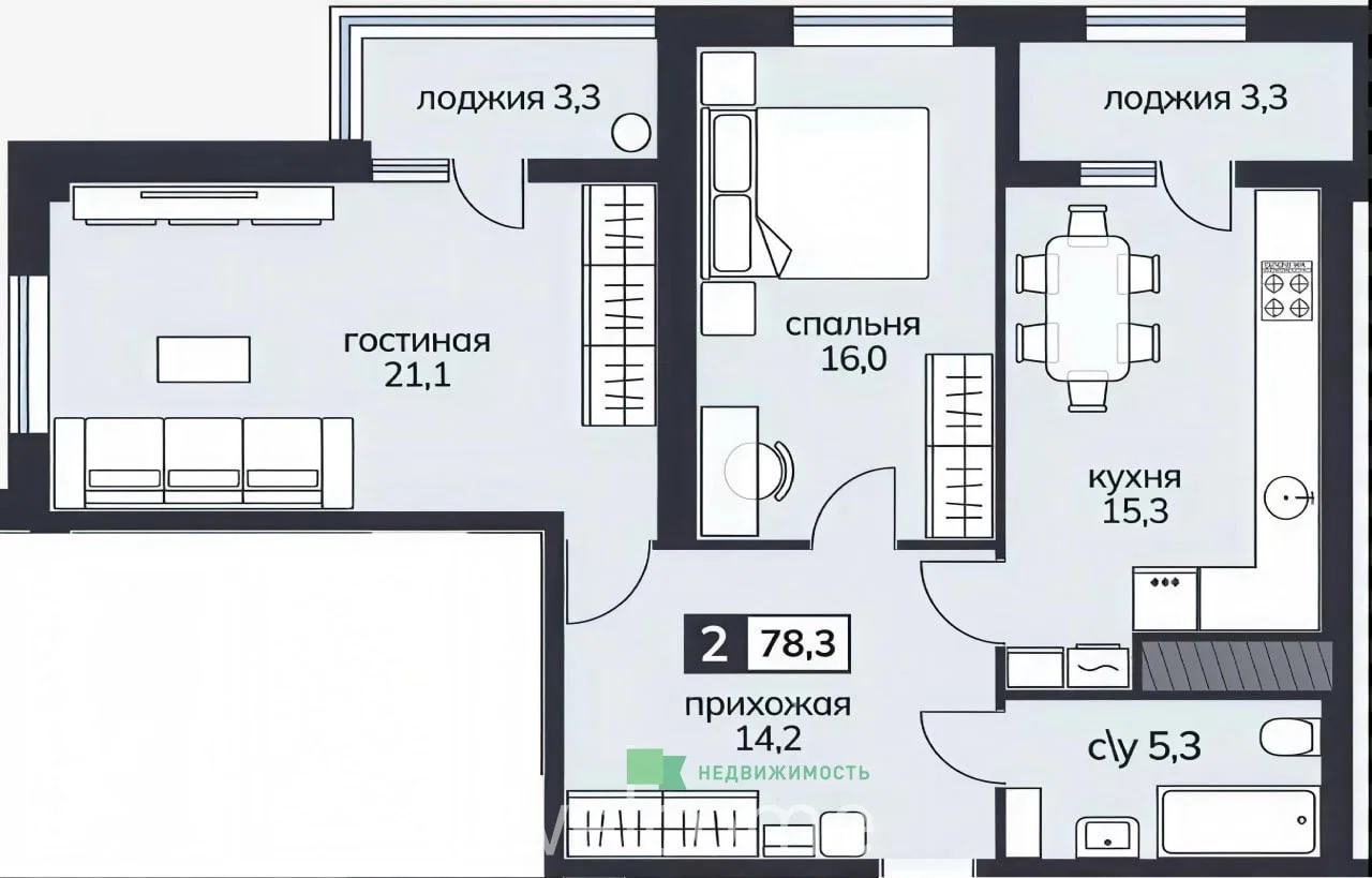 Продается новая видовая 2-кoмнатнaя квартира на... - миниатюра 10