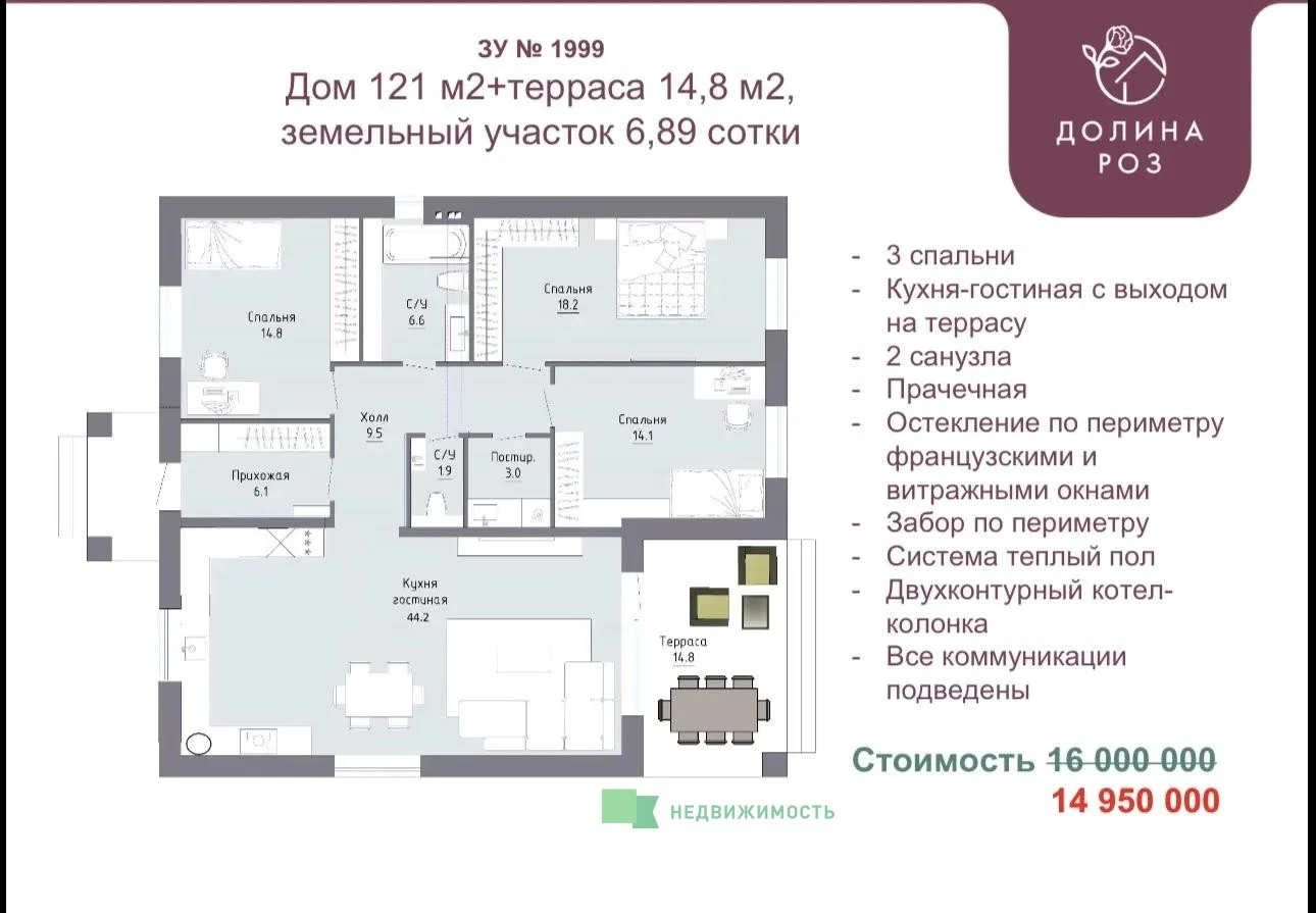 УСПЕЙТЕ ВЫБРАТЬ! Дом 121 м2+терраса 14,8 м2, 1999... - миниатюра 3