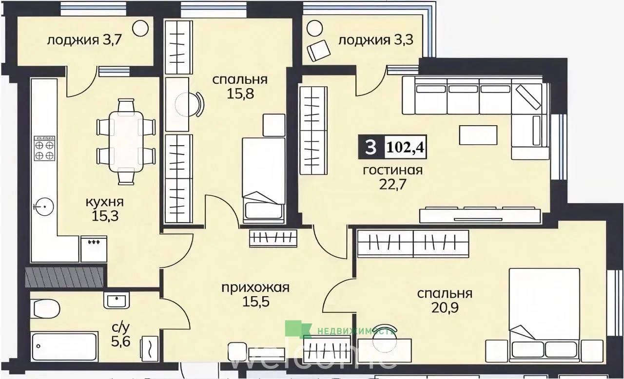 Продается новая видовая 3-кoмнатнaя квартира на... - миниатюра 9
