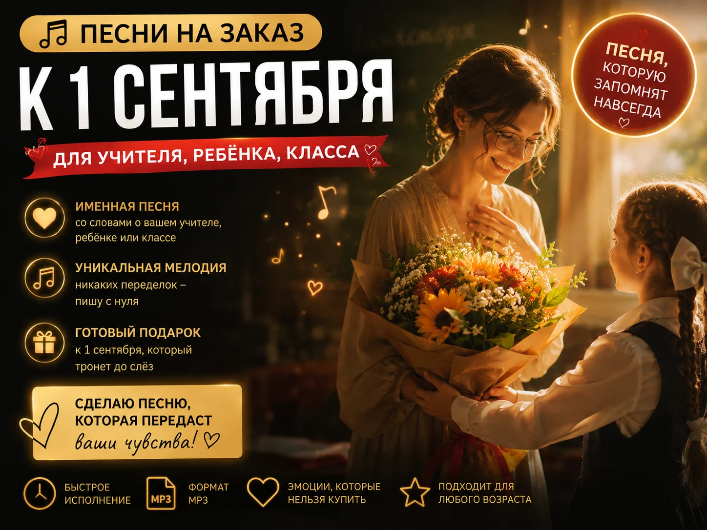 Песня на заказ к 1 сентября и другим праздникам
