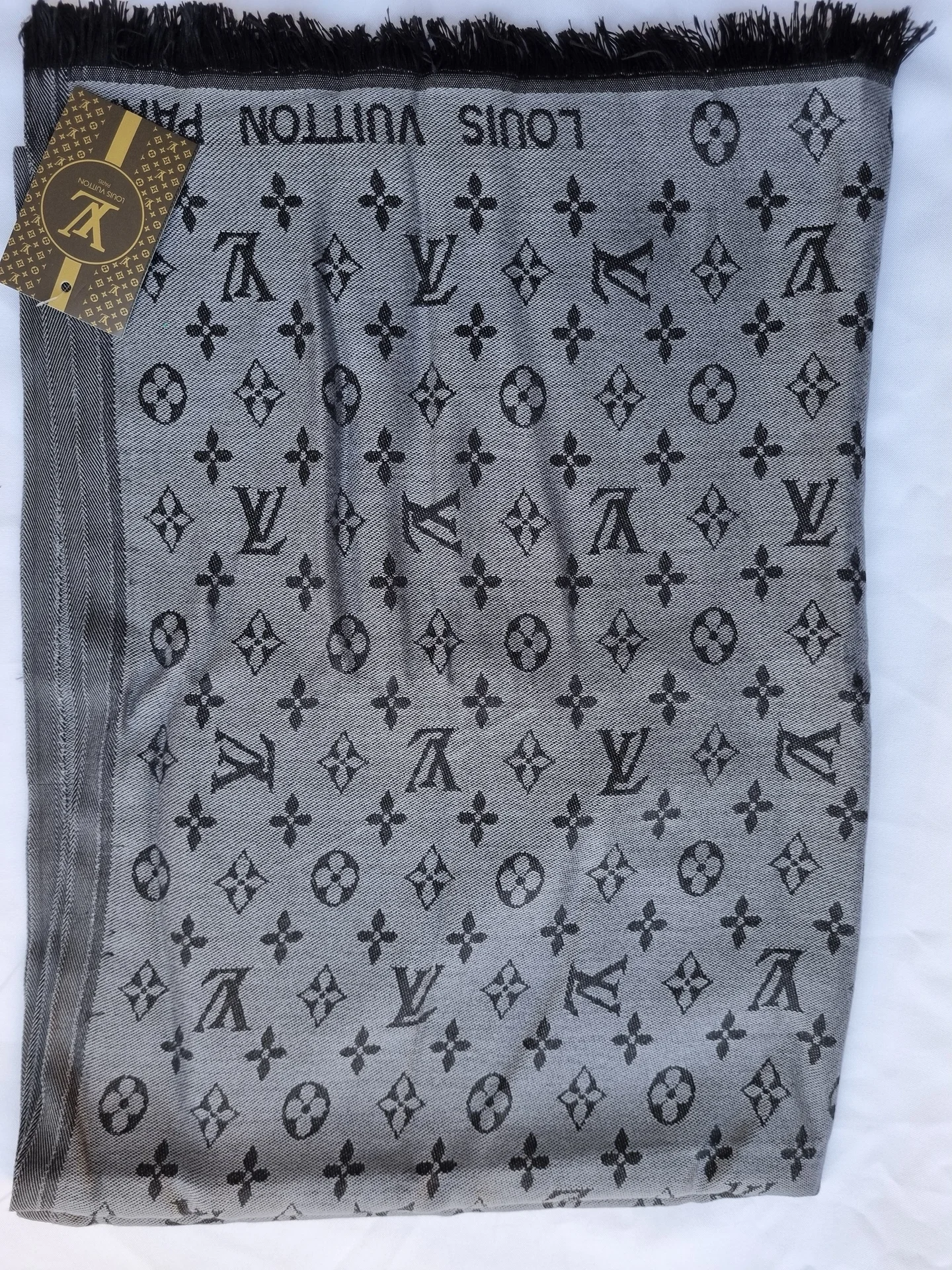 Шарф палантин Louis vuitton серый новый - миниатюра 3