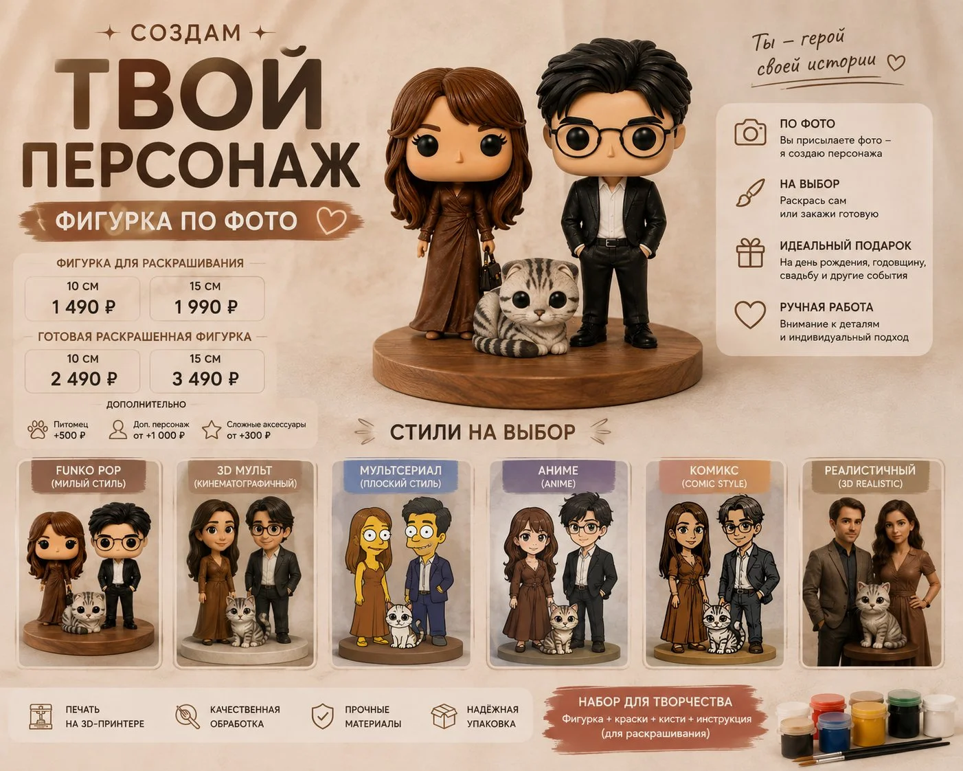 🎨 Персональная 3D-фигурка по фото | Раскрась сам - изображение 1