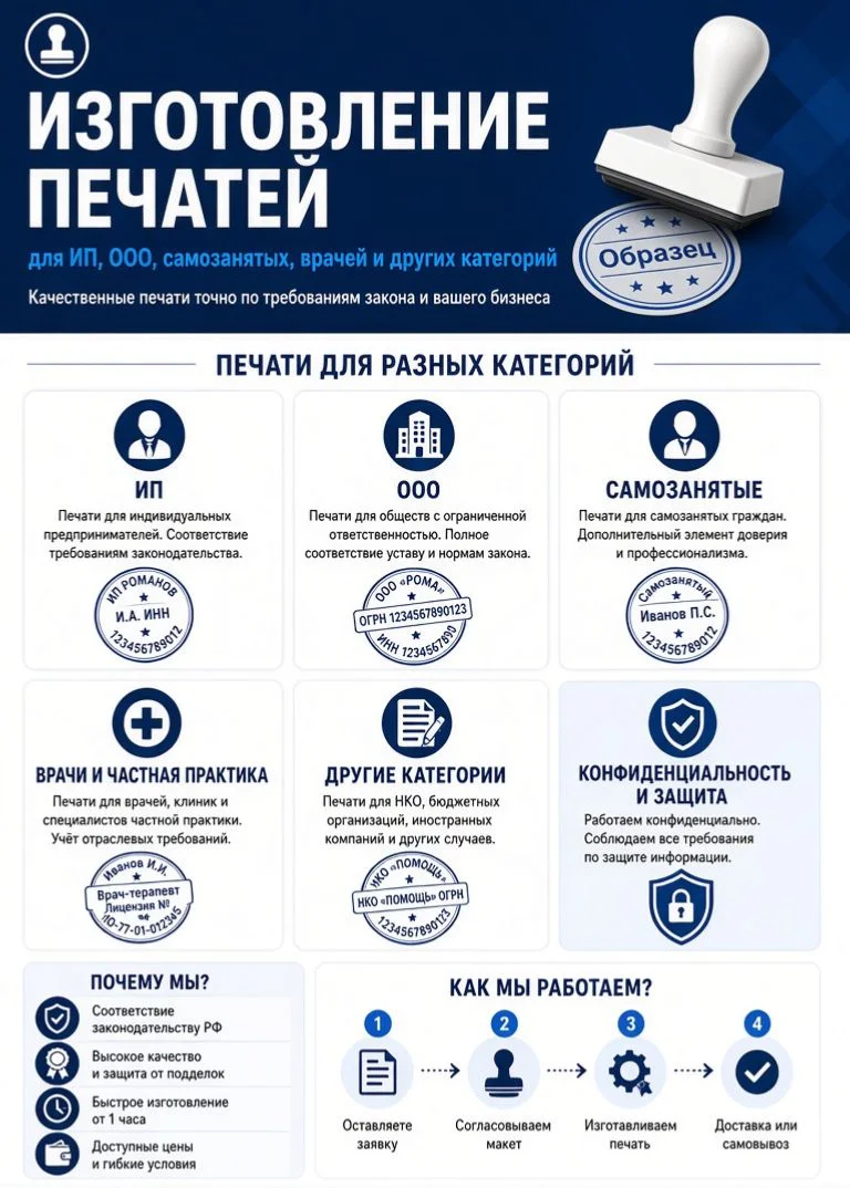 Печати, штампы, факсимилье для ИП, ООО, ВРАЧЕЙ - миниатюра 2
