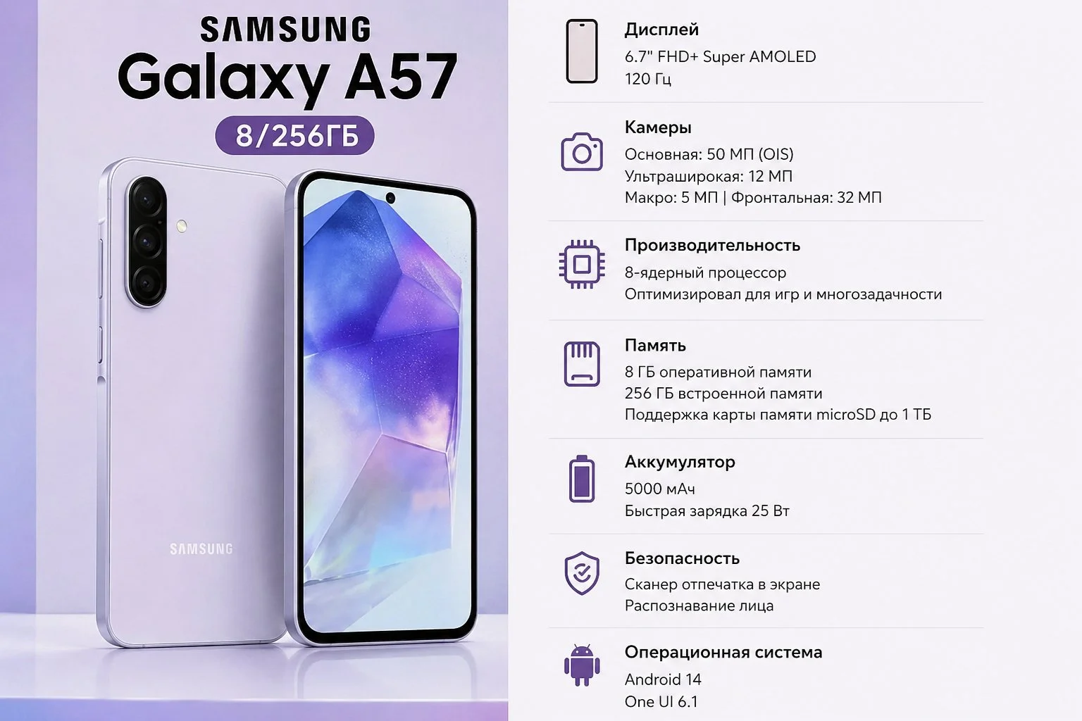 Новый Samsung a57 8/256 - миниатюра 2
