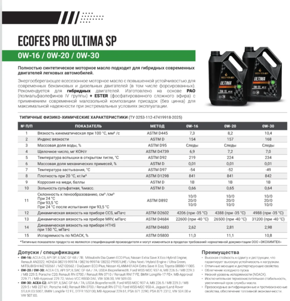 Моторное масло ECOFES 5w40 4 л - миниатюра 3