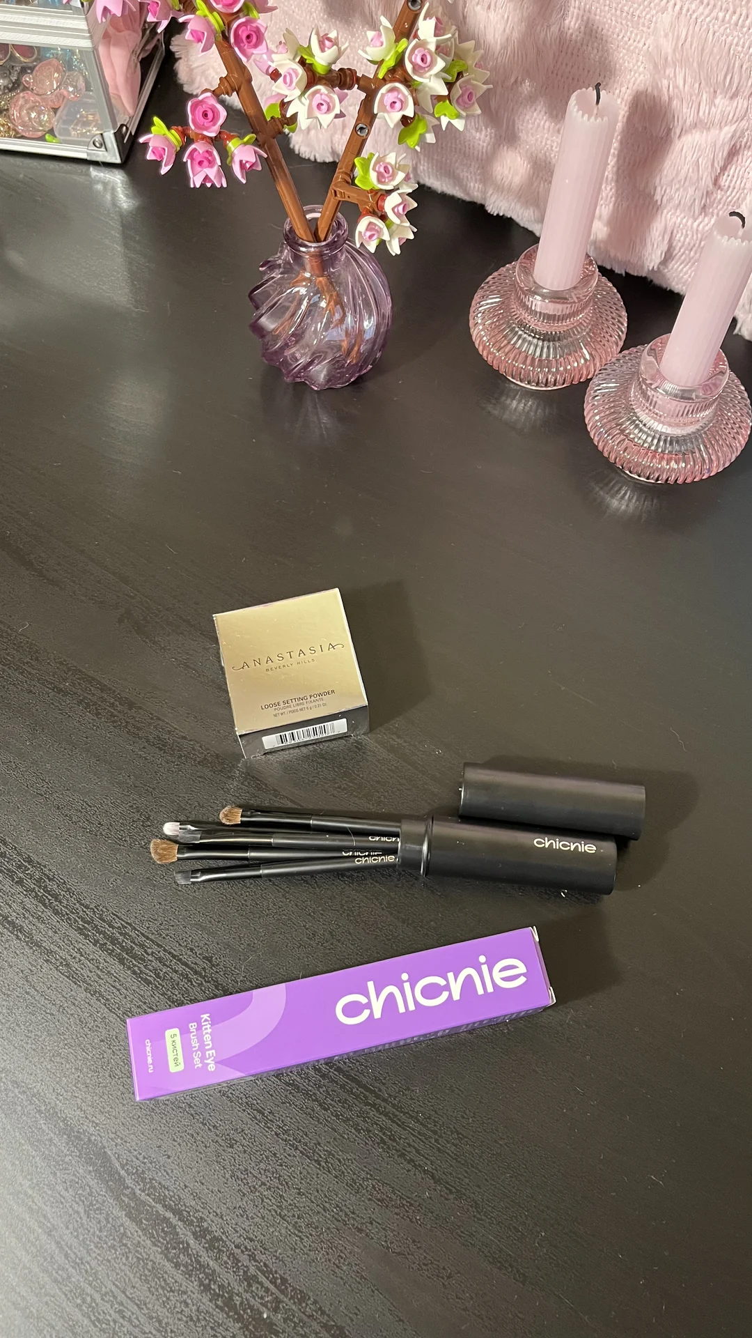 Пудра Anastasia Beverly Hills Mini Loose Setting +Набор кистей для макияжа Chicnie Kitten eye brush