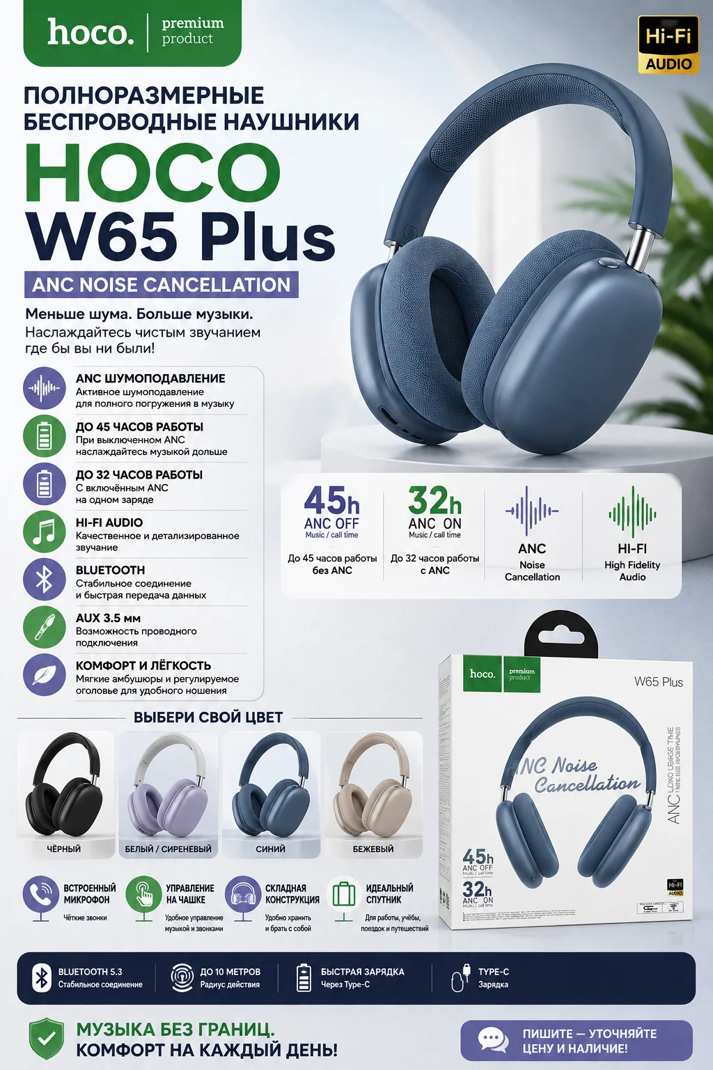 Наушники Hoco W65 Plus - изображение 1