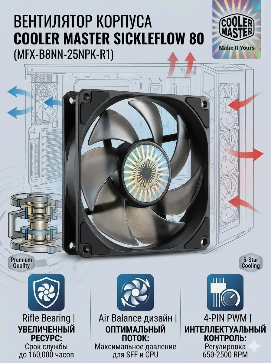 Вентилятор для корпуса Cooler Master SickleFlow 80