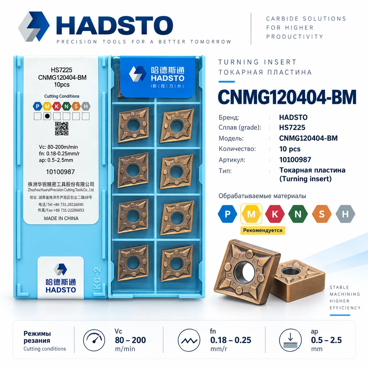 Пластина токарная CNMG120404-BM HS7225 - изображение 1