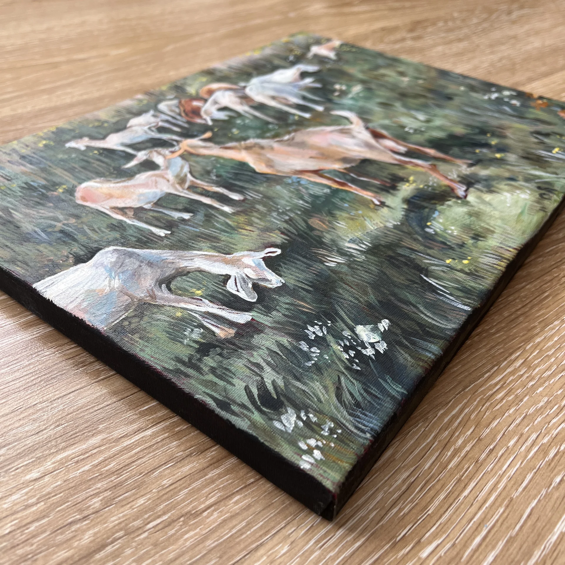 авторская картина с козами, акрил на холсте 30 × 4 - миниатюра 3