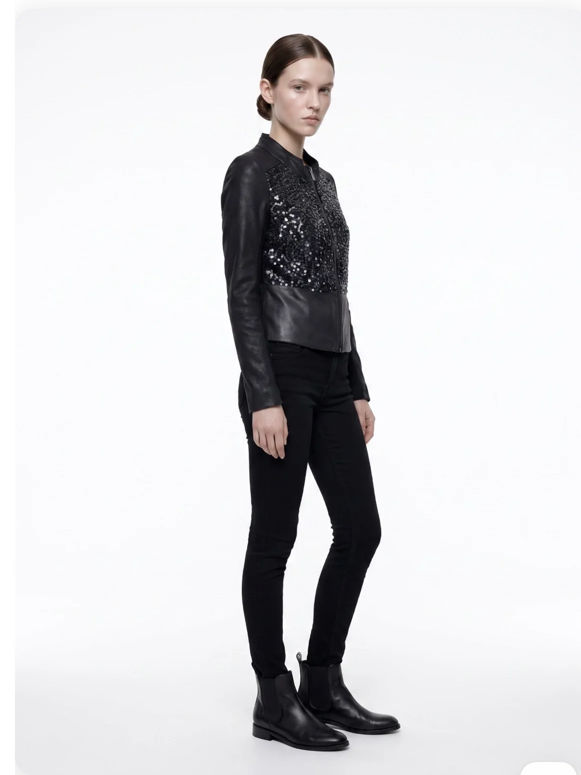 куртка кожаная с пайетками max mara - миниатюра 3