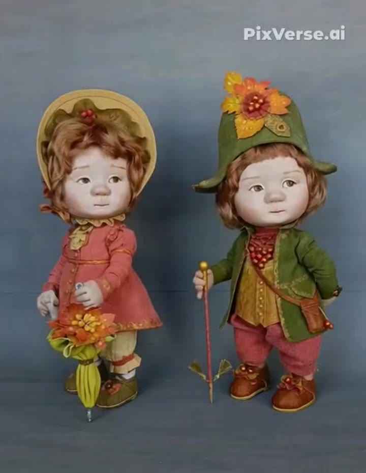 Тряпичные авторские куклы (пара) 34см - видео 10