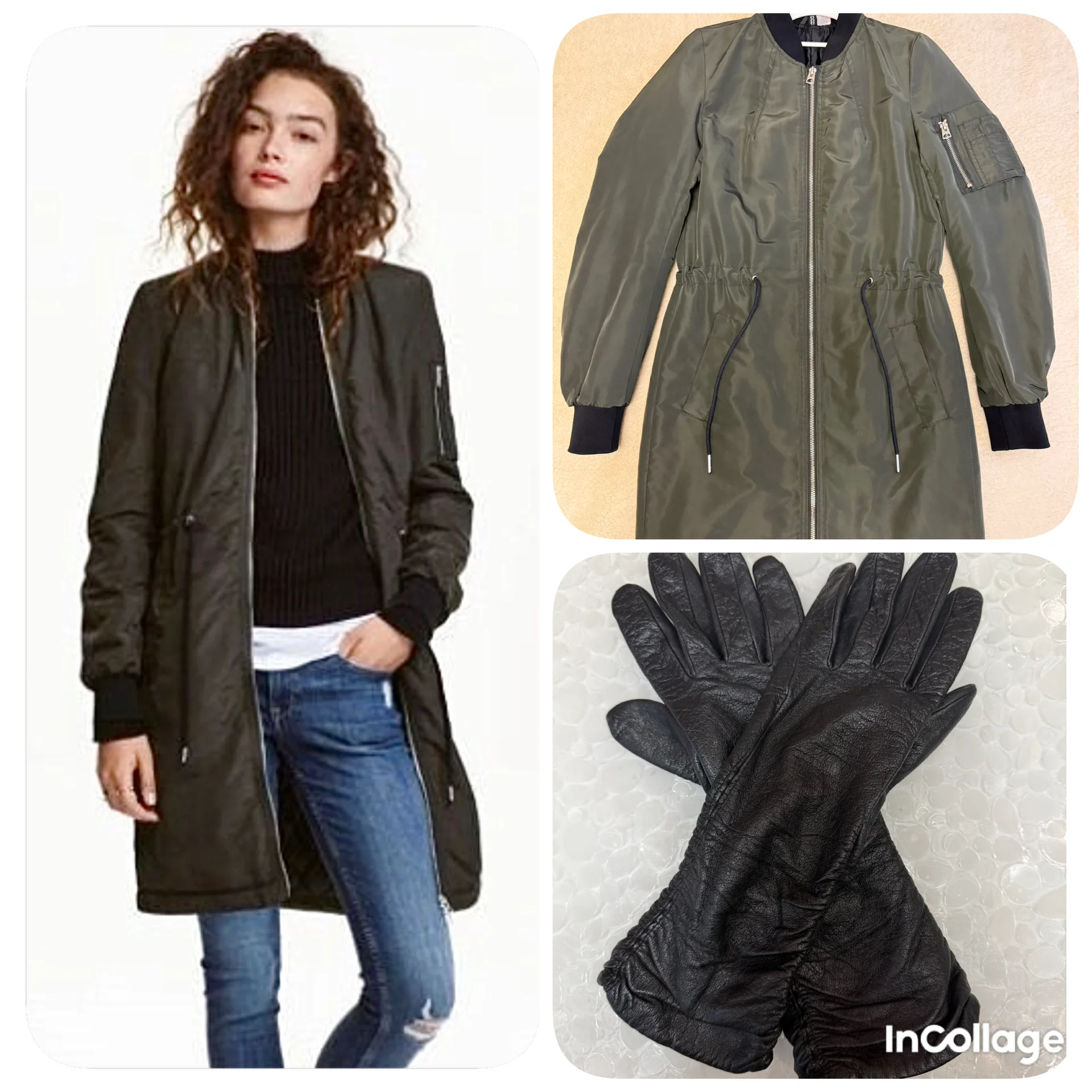 куртка-бомбер удлиненная H&M S +перчатки - изображение 1