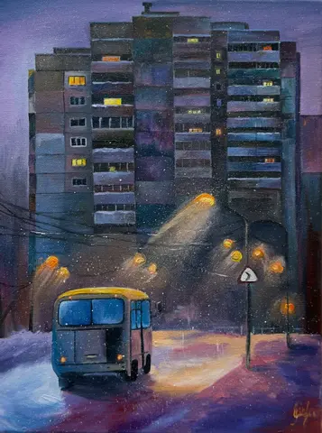 Картина «последний автобус», холст, масло