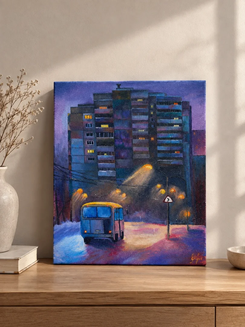 Картина «последний автобус», холст, масло - миниатюра 2