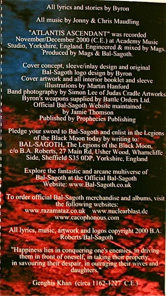 Bal-Sagoth – Atlantis Ascendant Кассета - миниатюра 3