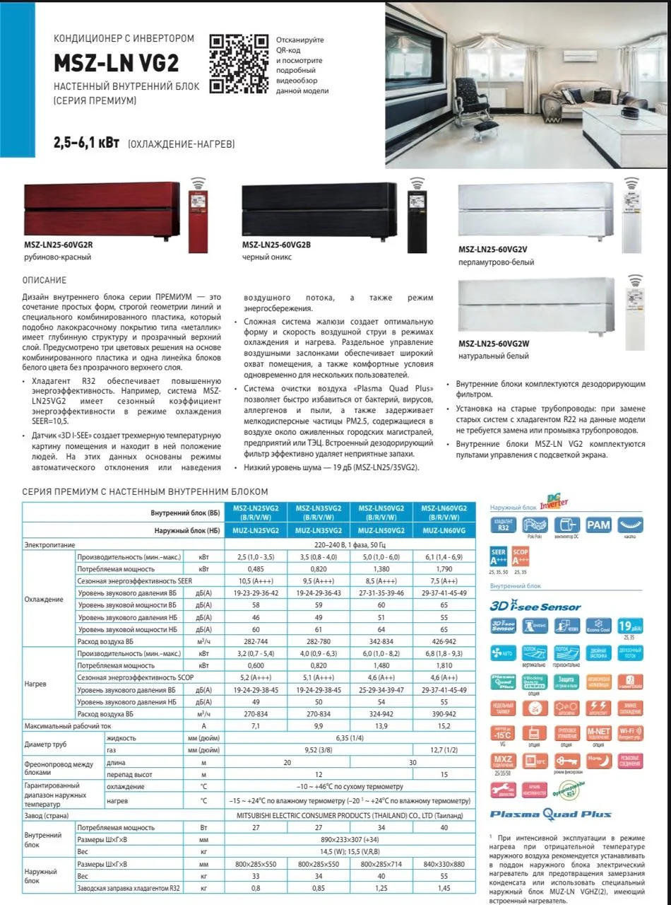 Кондиционеры Mitsubishi Еlectric MSZ-LN25/35/50/60VG2 W-V-B-R