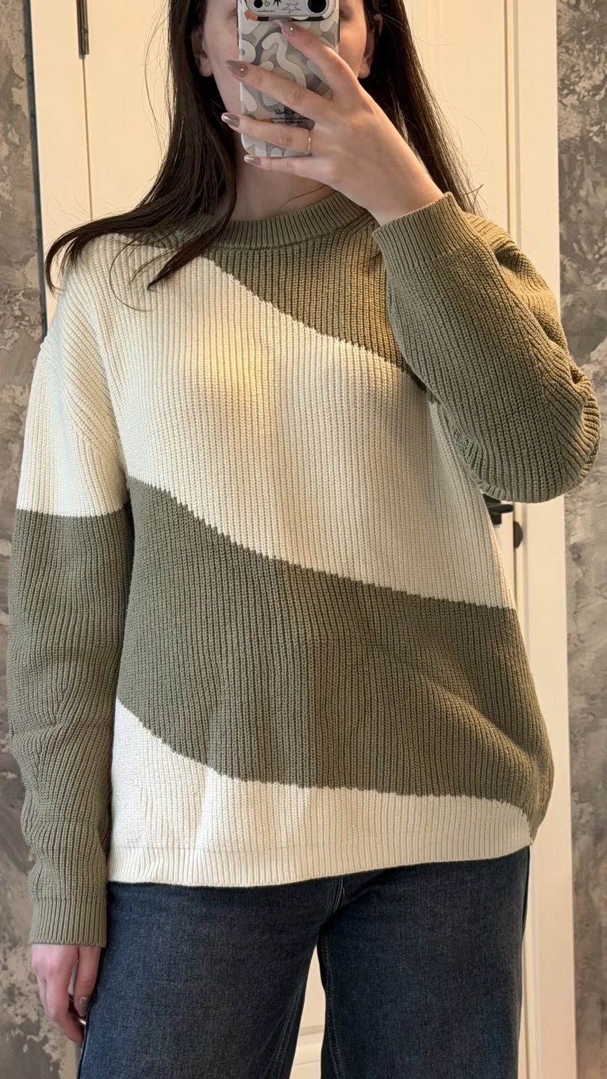 M&S Collection свитер M, хаки/молочный - миниатюра 3