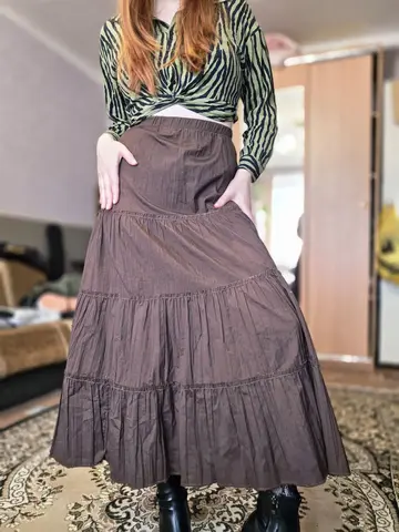 ​Юбка макси бохо коричневая Made in UK Y2K cotton