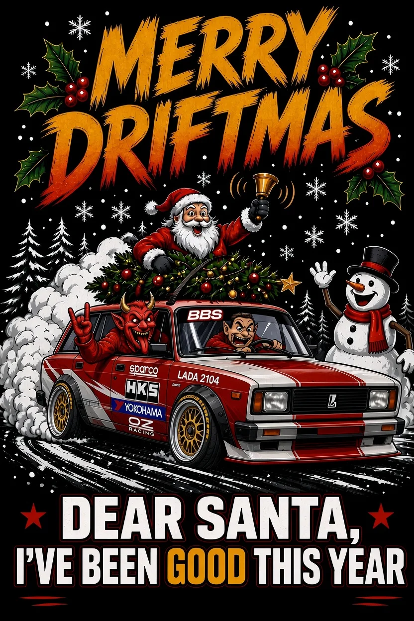 Футболки «MERRY DRIFTMAS», Дрифт Жигули - миниатюра 5