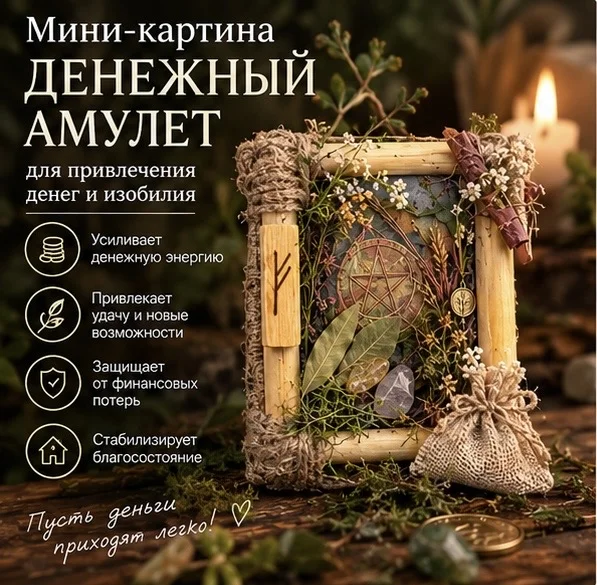 Денежный амулет с руной Феху — мини-картина ручной работы - изображение 1