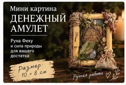 Денежный амулет с руной Феху — мини-картина ручной работы - миниатюра 10