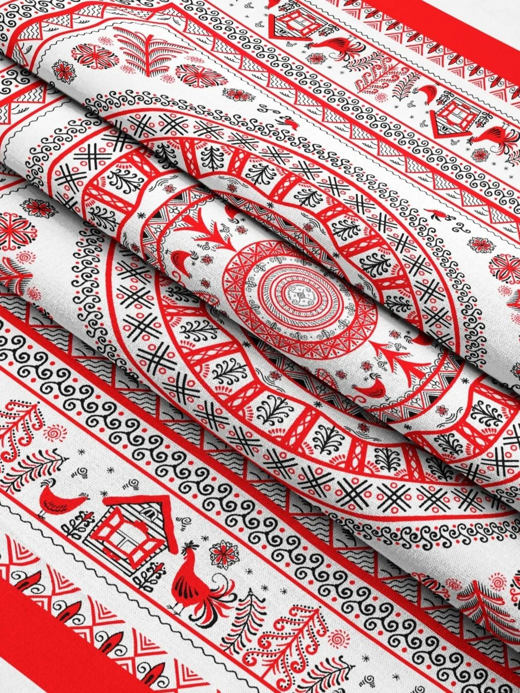 Платок шейный Мезенская роспись. Петух и Курочка - миниатюра 6