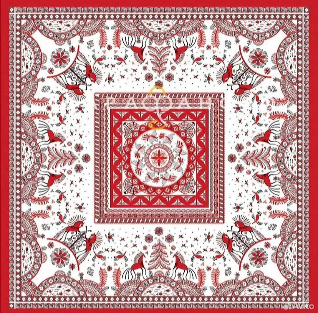 Платок шейный/головной Мезенская роспись. Конь - миниатюра 3