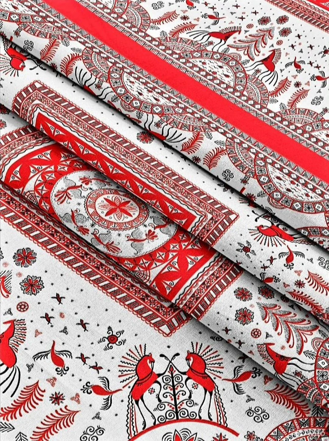 Платок шейный/головной Мезенская роспись. Конь - миниатюра 4