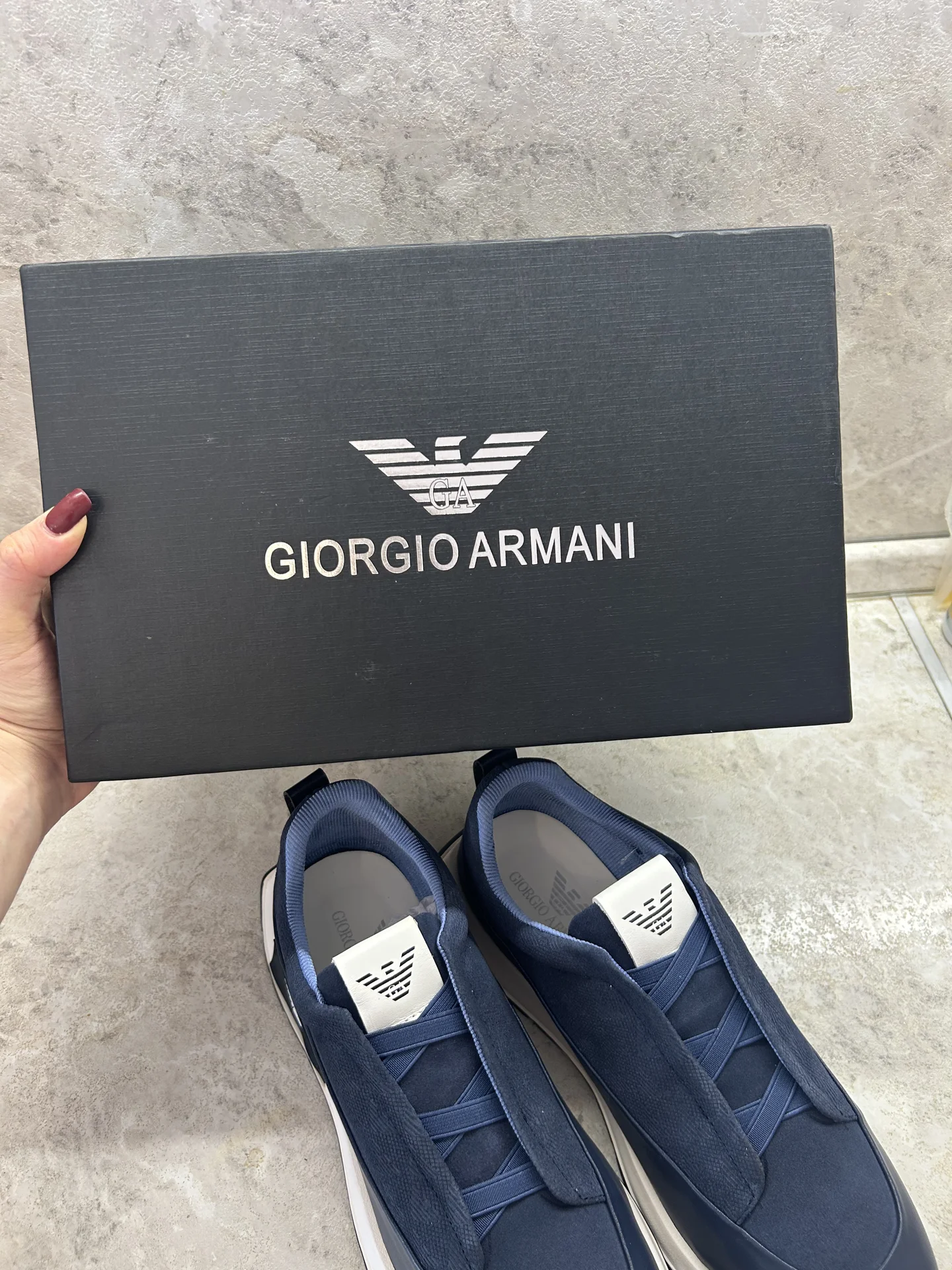 Мужские кроссовки в стиле Armani тёмно-синие - миниатюра 3