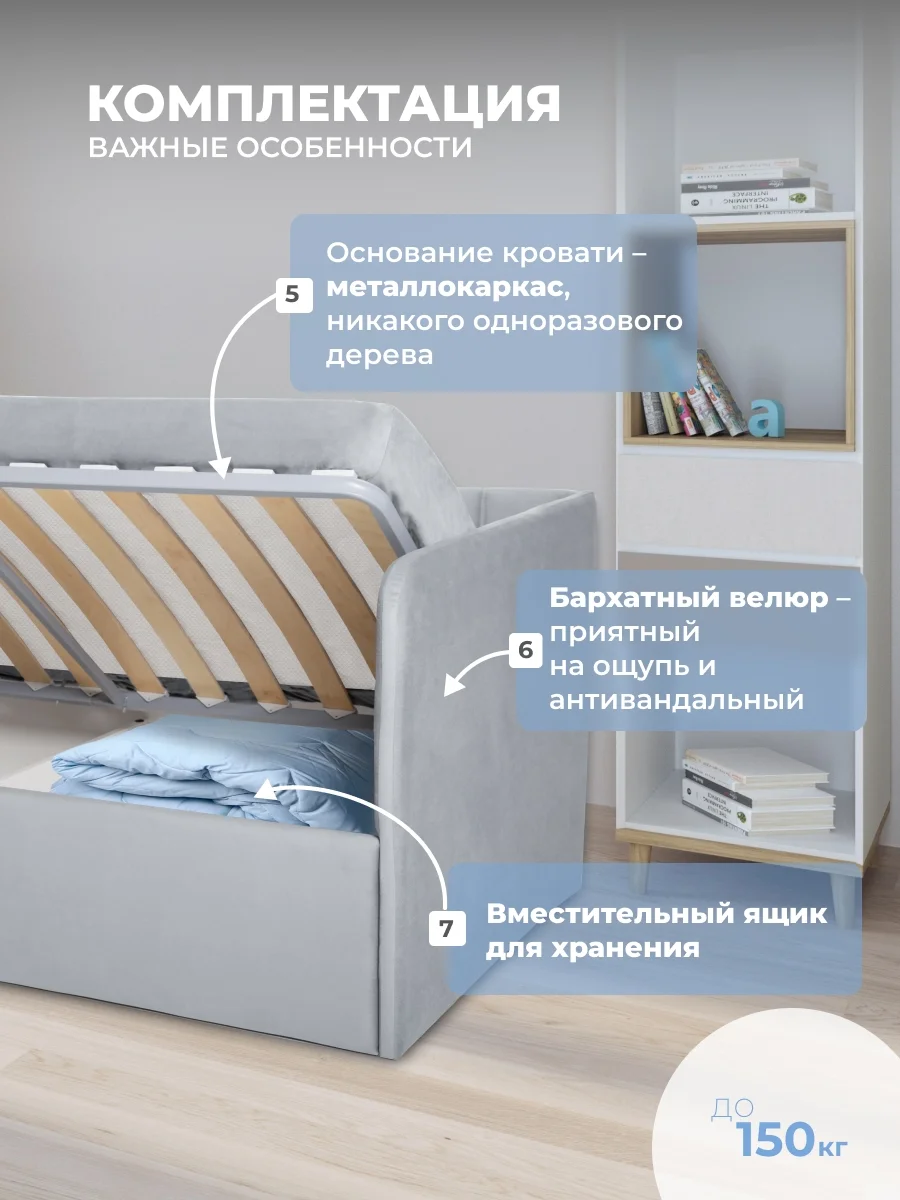 Детская кровать мягкая 90 180 угловая - миниатюра 4