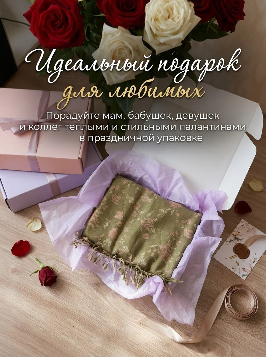 Тёплые палантины с цветочным принтом - миниатюра 2