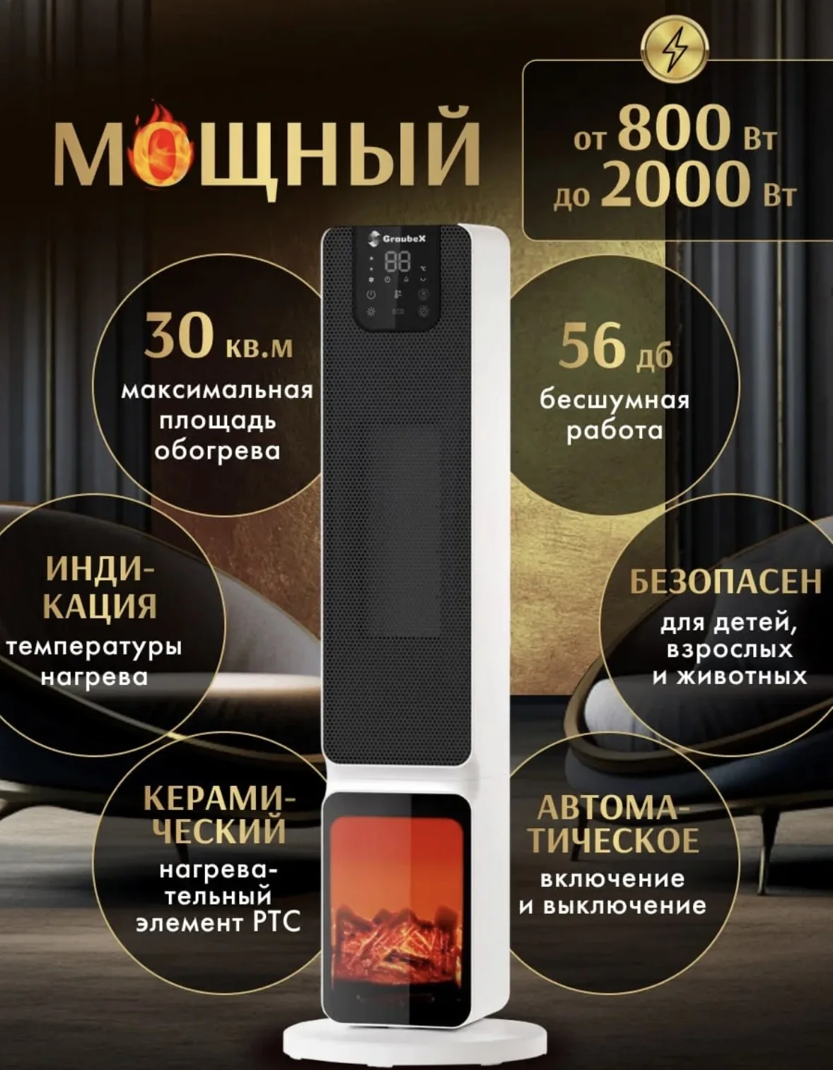 Обогреватель воздуха с эффектом пламени тепловенти - миниатюра 7