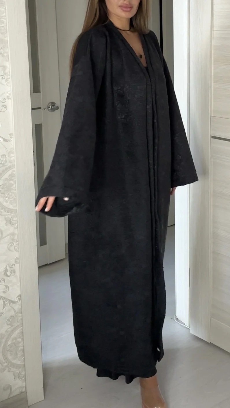 Тёплая абая (кимоно) с поясом One size на меху - миниатюра 2