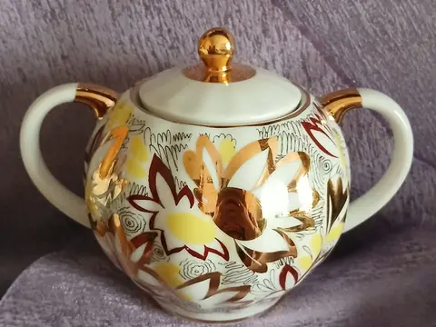 Сахарница Золотые ромашки СССР ЛФЗ