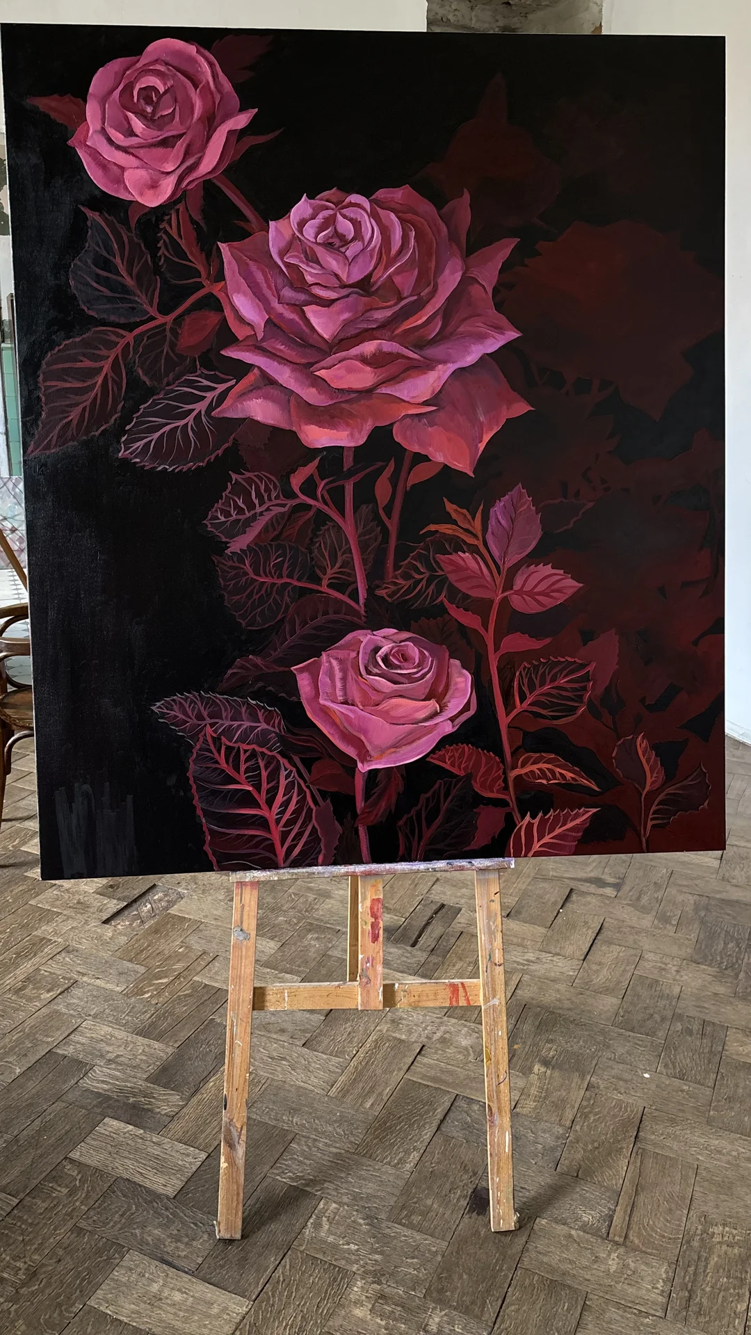 Картина маслом «Розы на чёрном фоне» — 140×140 - миниатюра 2