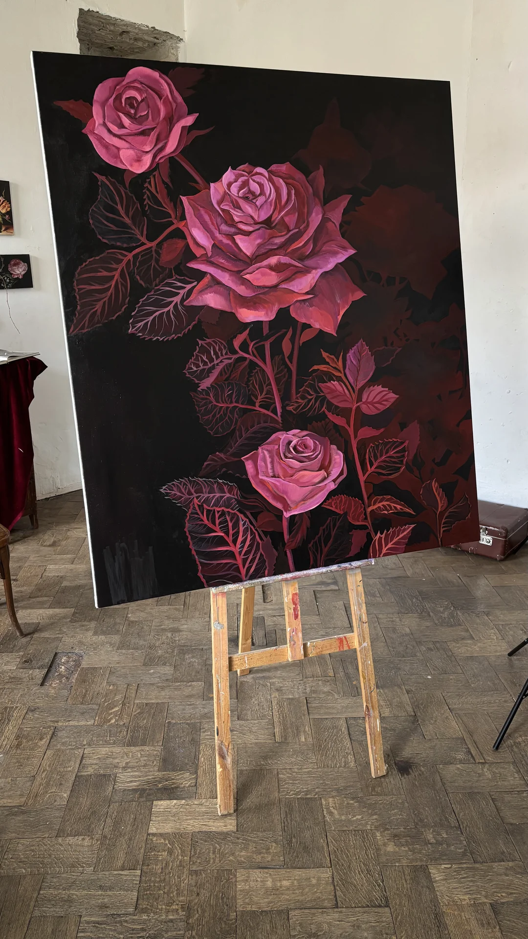 Картина маслом «Розы на чёрном фоне» — 140×140 - миниатюра 5