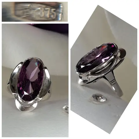 Серебряное кольцо
 синт.аметист
☆875 проба ссср